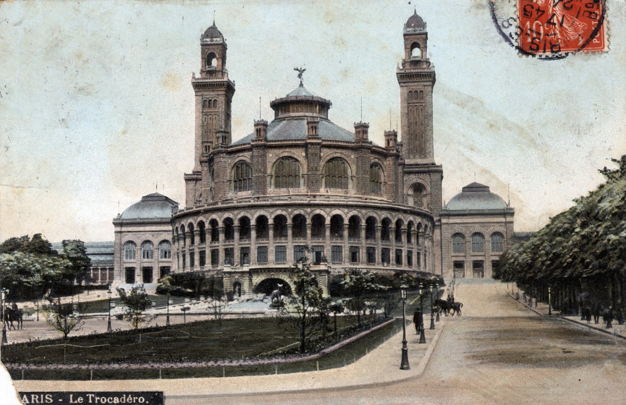 Párizs: a Palais du Trocadero külső képe – 1908-as képeslap alkotó: Unbekannt