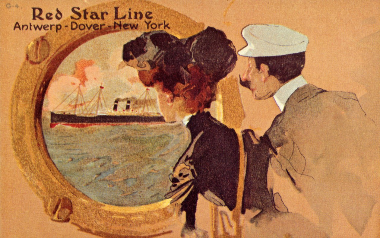 Az utasok a lőrésen keresztül néznek egy Red Star óceánjáró fedélzetén, c1900. alkotó: Unbekannt