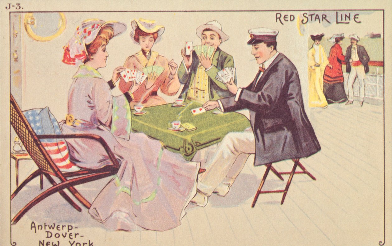 Az utasok kártyáznak egy Red Star hajó fedélzetén, 1907. alkotó: Unbekannt