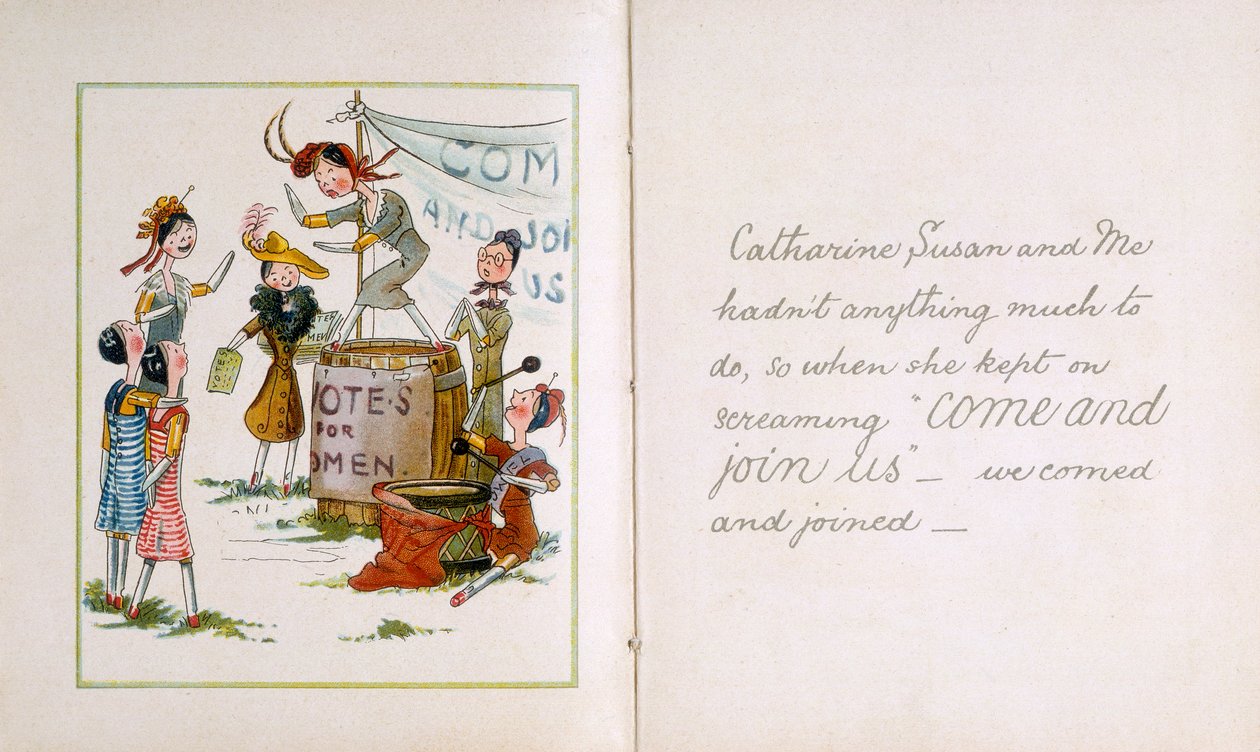 Peg babák egy szüfrazsett találkozón, 1910 alkotó: Unbekannt