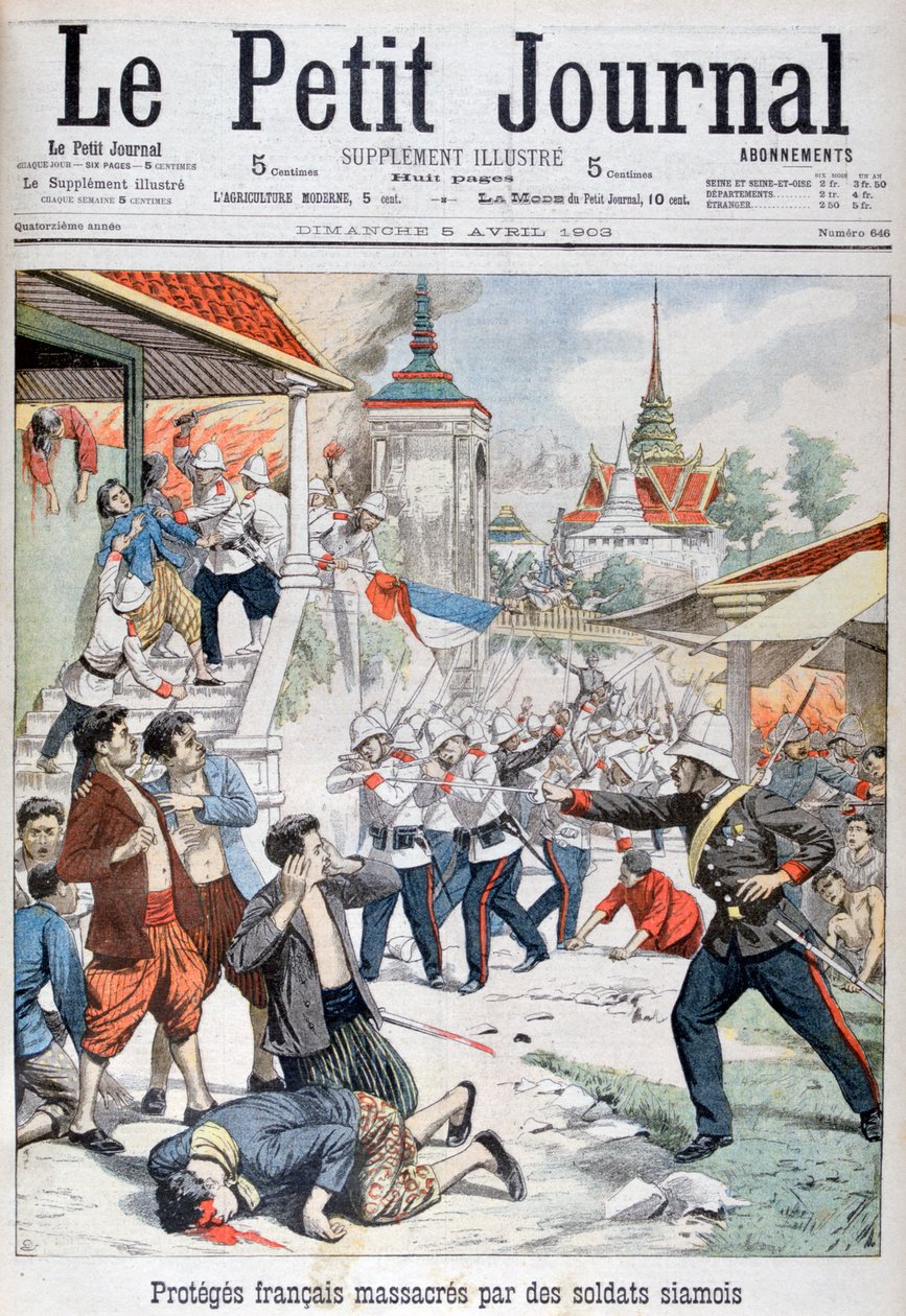 A francia védelem alatt álló embereket sziámi katonák mészárolták le, Sziám, 1903 alkotó: Unbekannt
