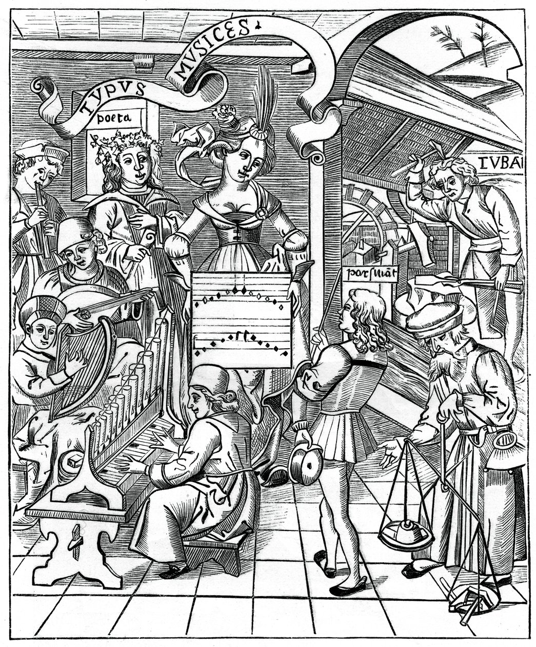A zene megszemélyesítése a segédcsapatokkal, a költővel és zenészekkel, 1508, 1870 alkotó: Unbekannt
