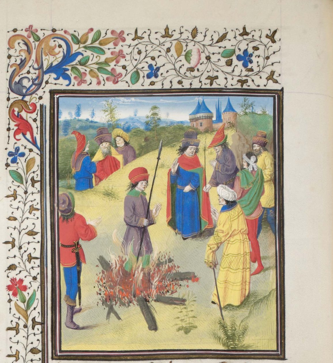 Peter Bartholomew a tűz megpróbáltatásán. Türoszi Vilmos miniatúrája a Historiából, 1460-as évek alkotó: Unbekannt