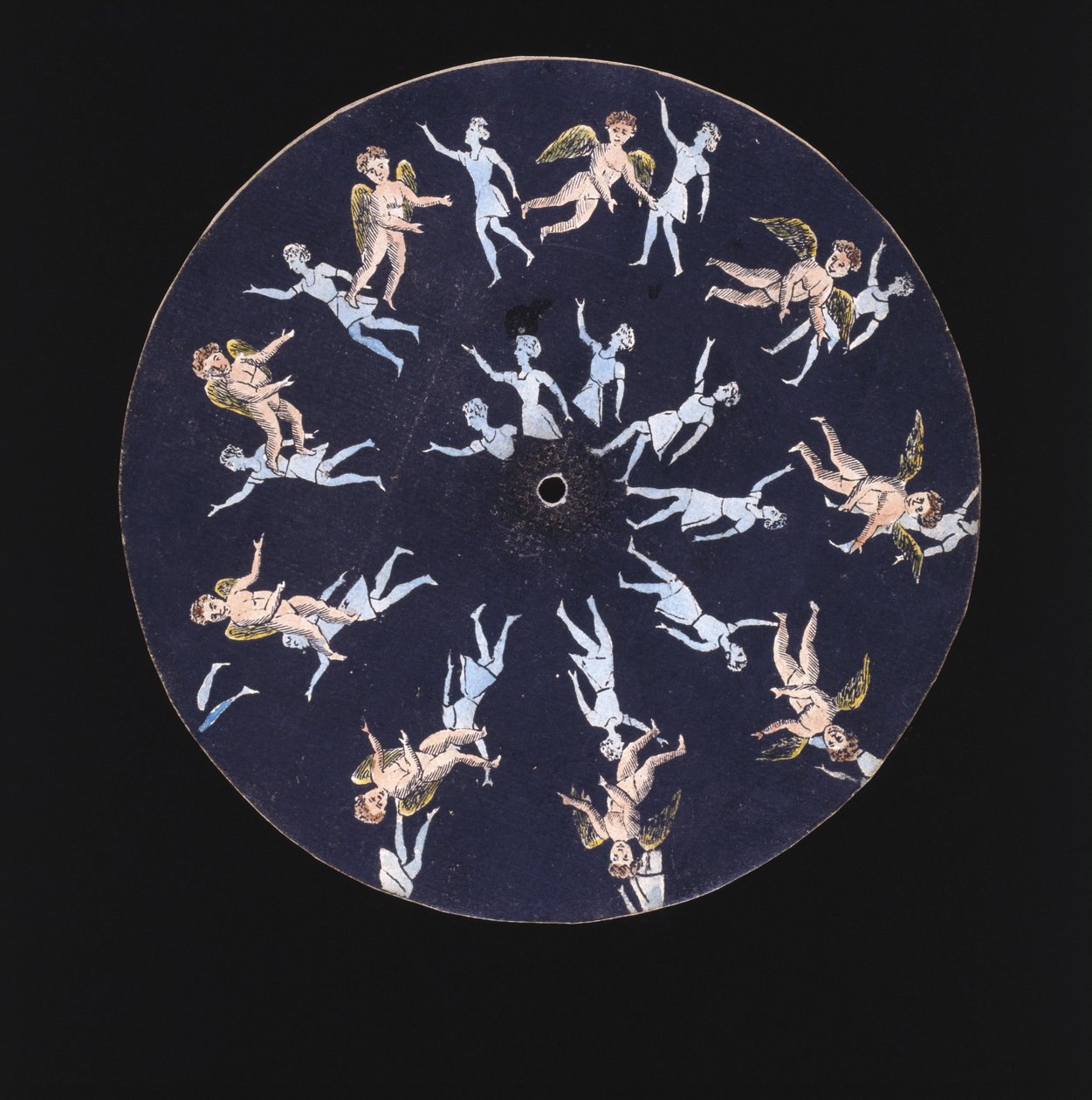 Fenakisztoszkóp (Phenakistoscope) korong, amelyen egy Ámor és két lány látható, 1830 körül alkotó: Unbekannt