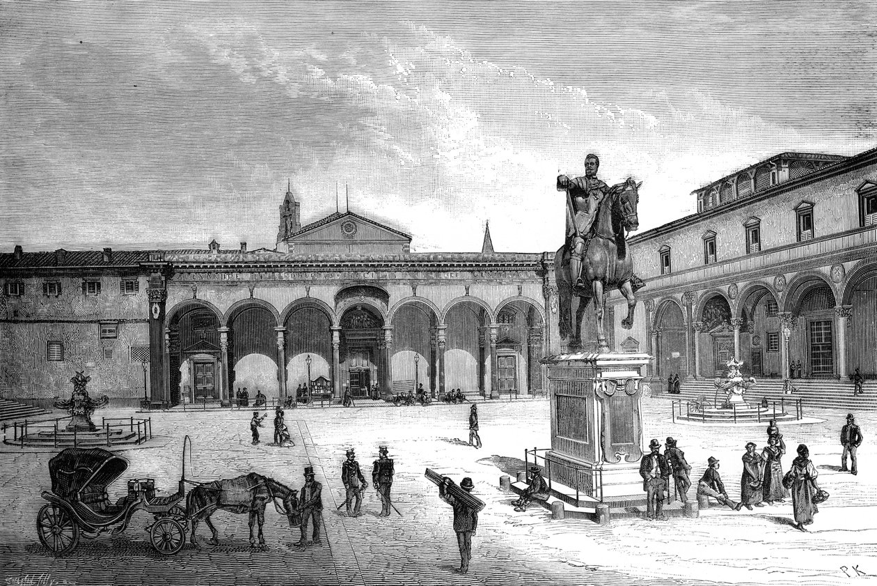 Piazza és a Santissima Annunziata templom, Firenze, Olaszország, 1882 alkotó: Unbekannt
