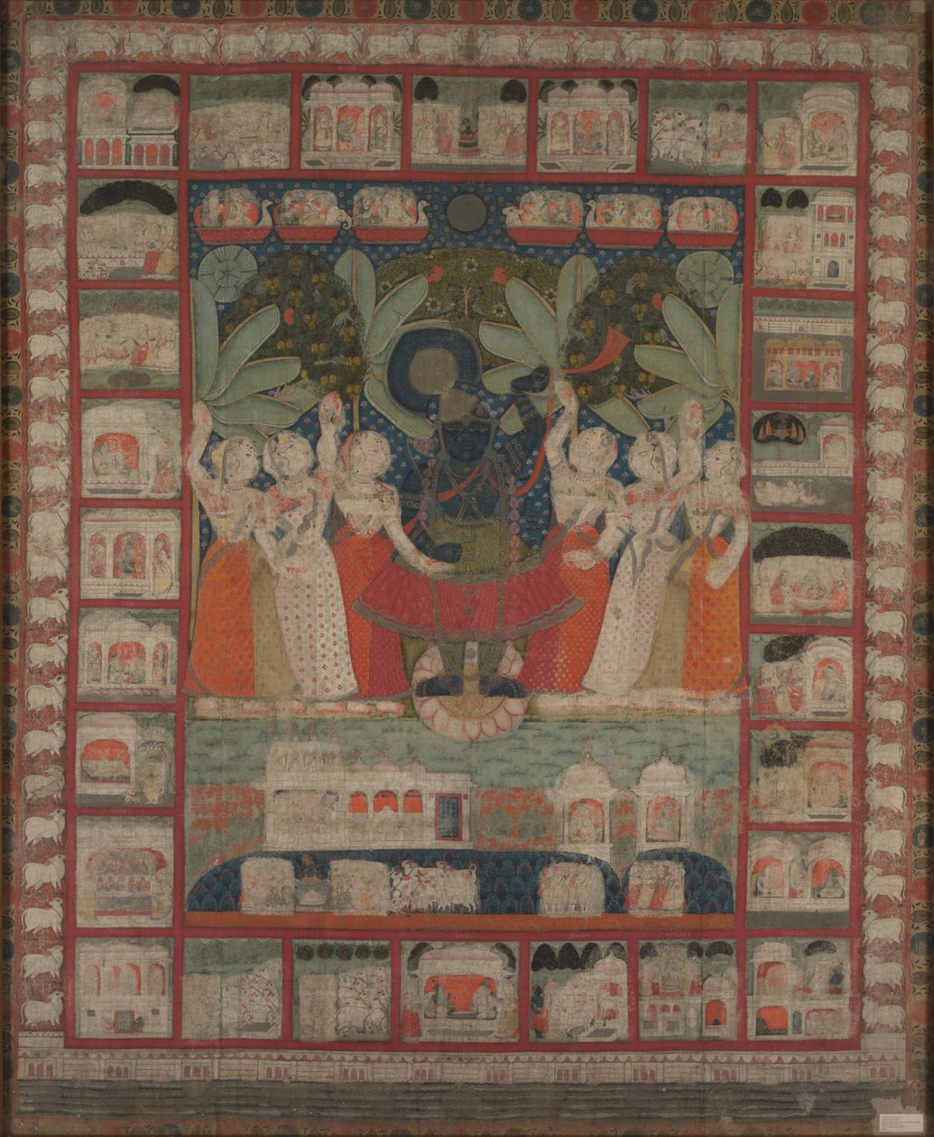 Pichvai falvédő Shri Nathaji imádatával, 1825-1850. alkotó: Unbekannt