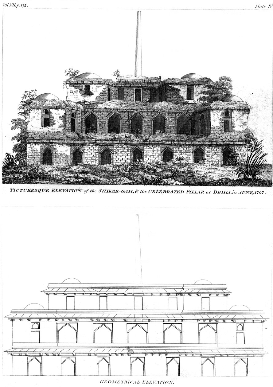 A Shikar Gah és az ünnepelt oszlop festői magaslata Delhiben, 1797. június, 1799 alkotó: Unbekannt