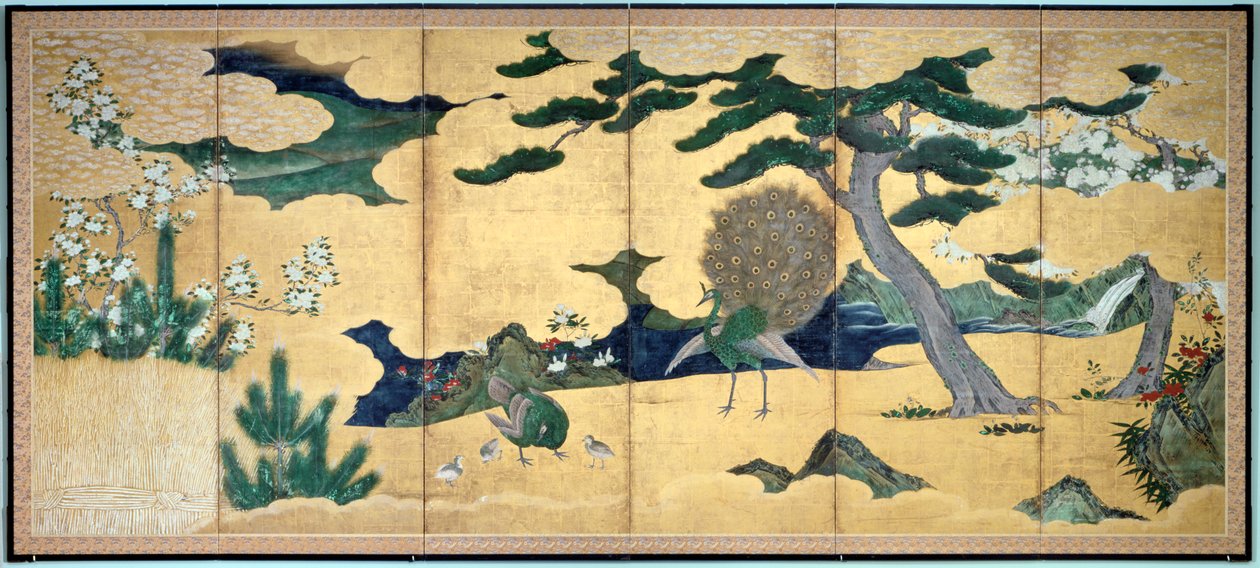 Fenyők és pávák, japán Edo-korszak, 17. század eleje alkotó: Unbekannt