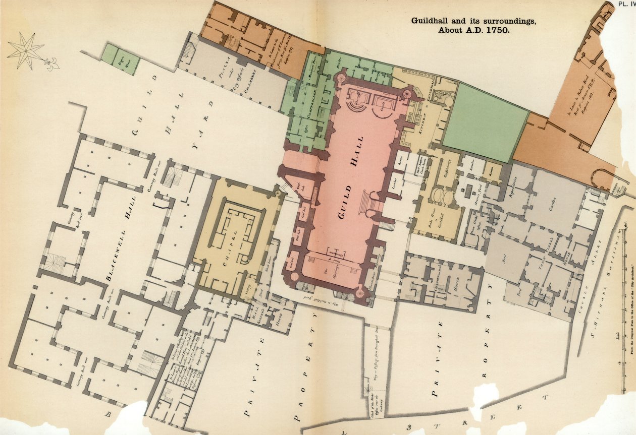 A Guildhall és környéke, London városának terve, 1750 1886 alkotó: Unbekannt