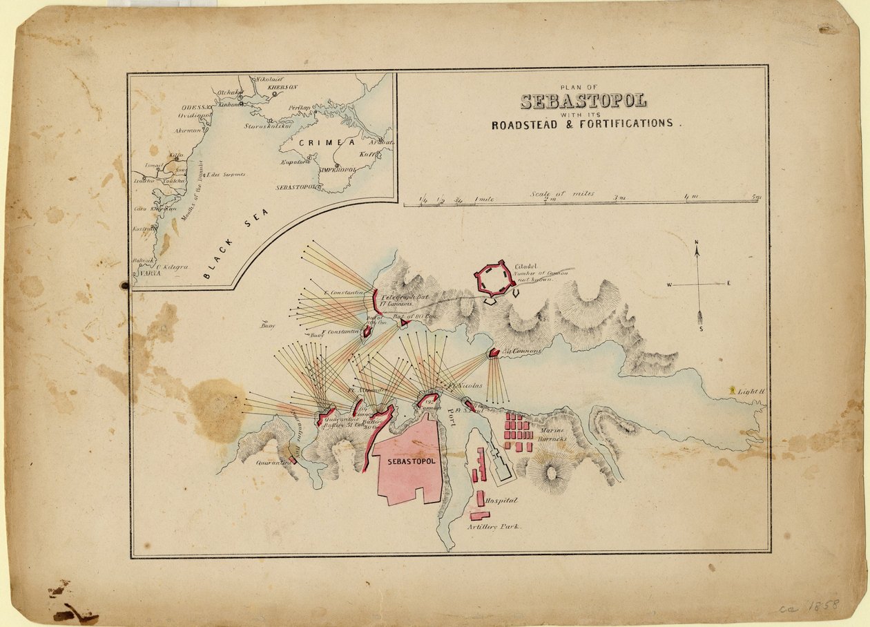 Szevasztopol terve, útpadkával és erődítményeivel, c. 1858 alkotó: Unbekannt