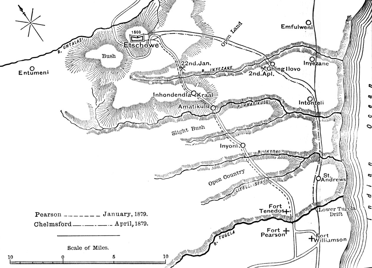 Pearson 1879. januári és Chelmsford 1879. áprilisi felvonulásának terve Etschowe-ba, 1880. alkotó: Unbekannt