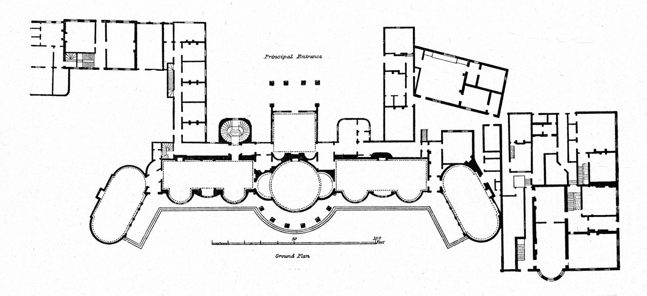A pavilon terve, amely bemutatja a Hollands eredeti, 1804-ben, 1939-ben elkészült épületének módosításait alkotó: Unbekannt