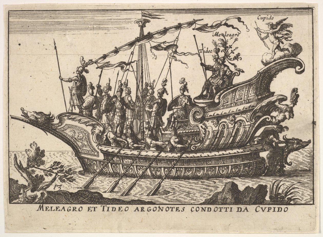 13. tábla: Meleager és Tydeus argonauták Cupid Meleagro et Tideo Argonotes condotti... vezetésével, 1664 alkotó: Unbekannt