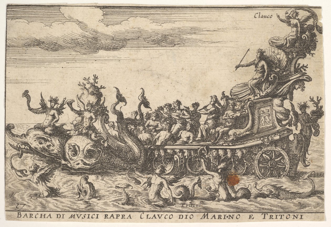16. tábla: Zenészek hajója Claucus tengeristennel és tritonokkal Barcha di musici rapra C..., 1664. alkotó: Unbekannt
