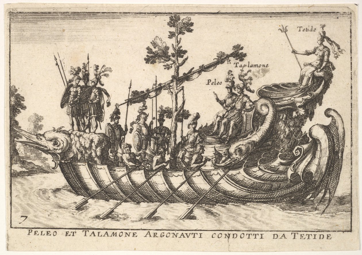 7. tábla: Peleus és Talamone az argonauták vezetésével a Tetidesből, A pompás díszszemléből a..., 1664-ben. alkotó: Unbekannt