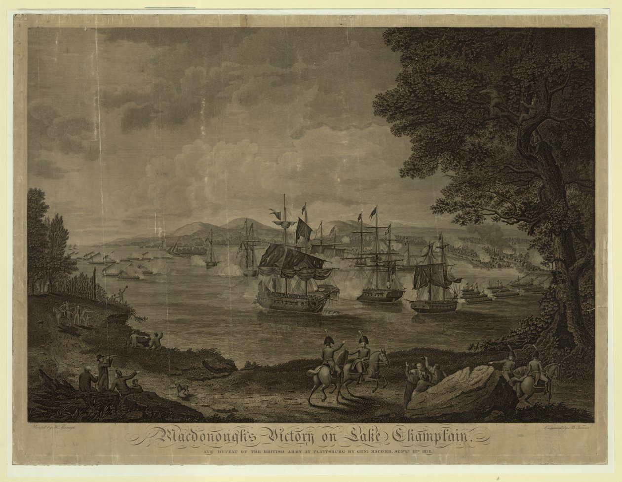 Plattsburgh-i haditengerészeti csata a Champlain-tavon, Thomas Macdonough által irányított amerikai flotta legyőzte a brit flottát, szeptember 11. alkotó: Unbekannt
