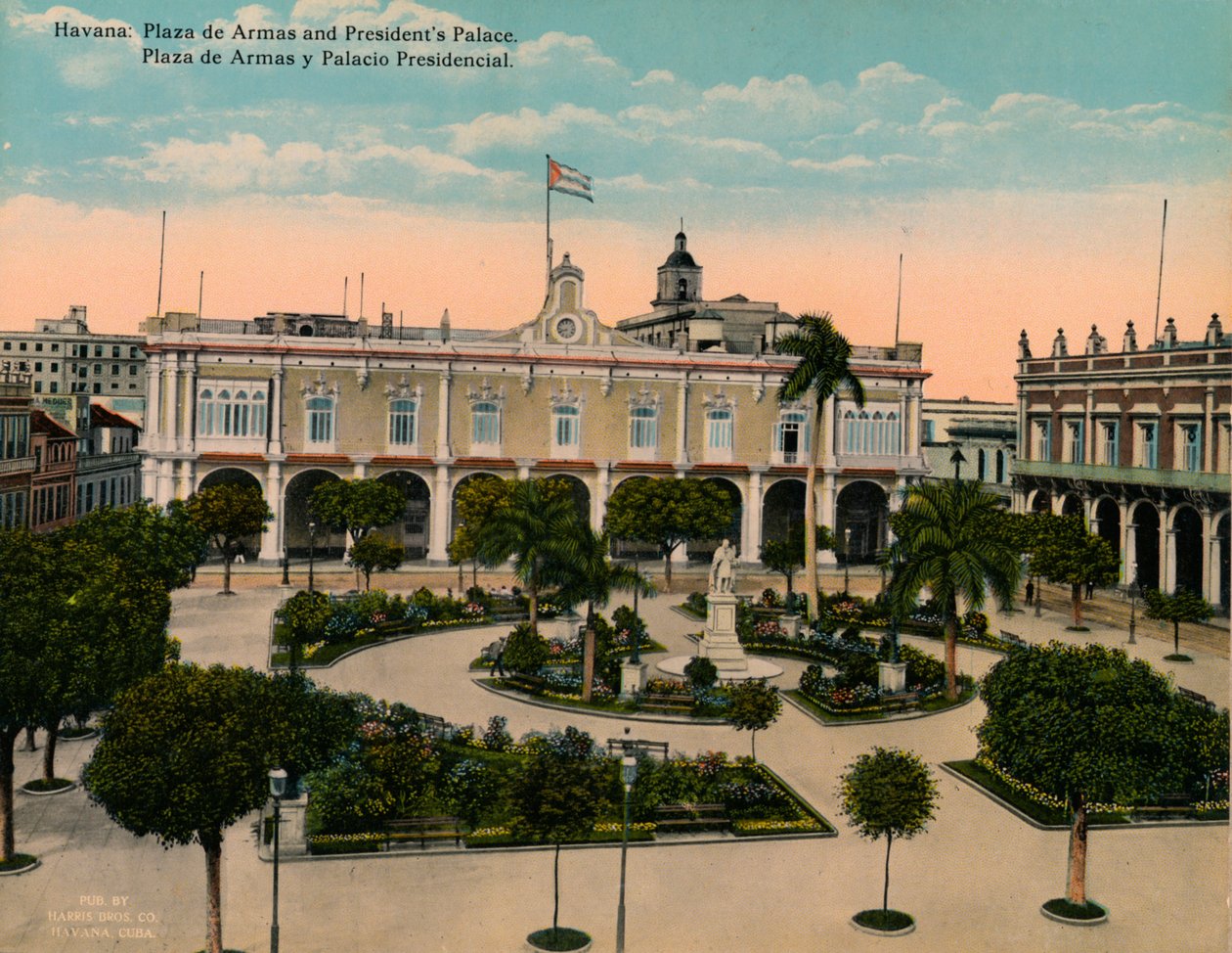 Plaza de Armas és elnöki palota, Havanna, Kuba, 1920. alkotó: Unbekannt
