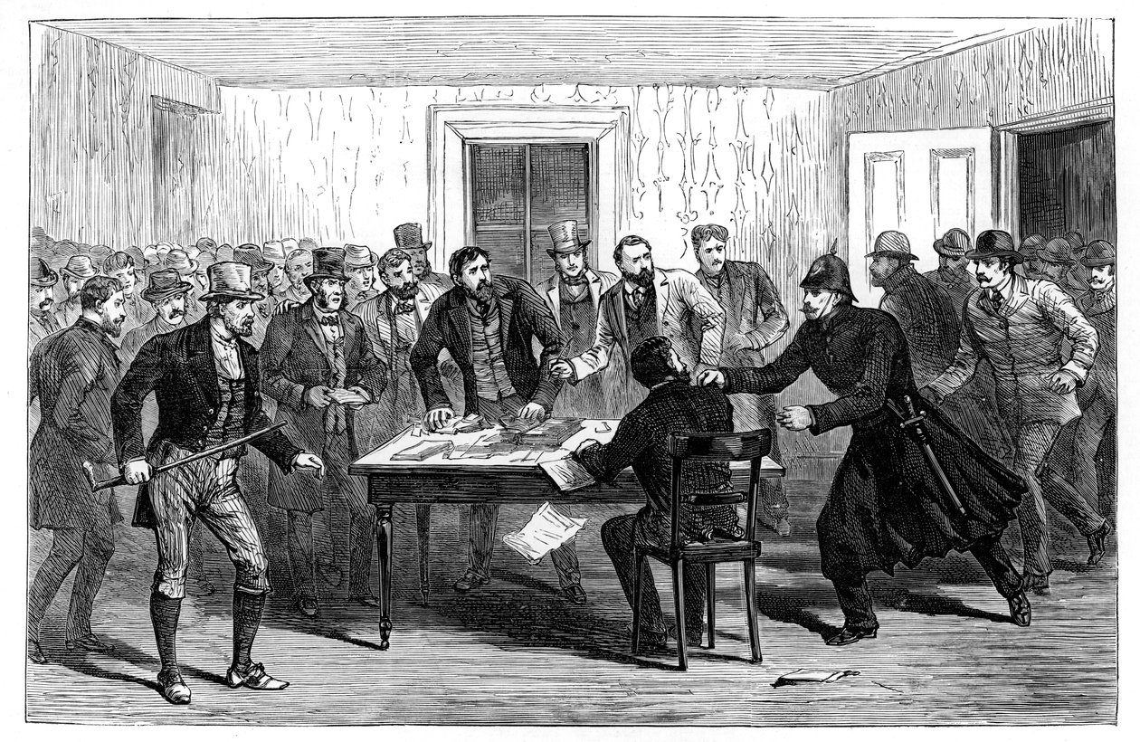 Rendőrségi razzia az írországi Loughrea Nemzeti Bérleti Irodájában, 1887 alkotó: Unbekannt