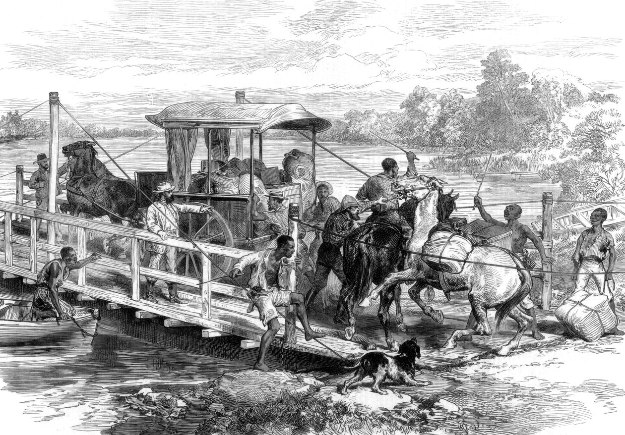 Ponton a Vaal folyó felett, Klipdrift, dél-afrikai gyémántmezők, 1874 alkotó: Unbekannt