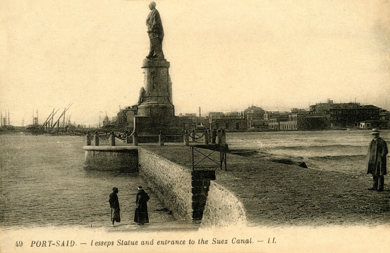 Port Said. - Lesseps szobor és a Szuezi-csatorna bejárata - LL., c1918-c1939. alkotó: Unbekannt