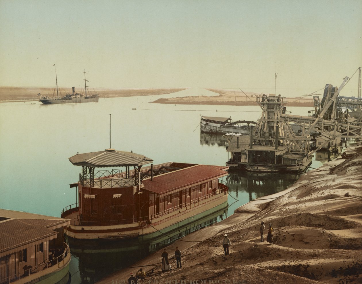 Port Said, a Szuezi-csatorna bejárata, 1900 körül (színes fotokróm) alkotó: Unbekannt