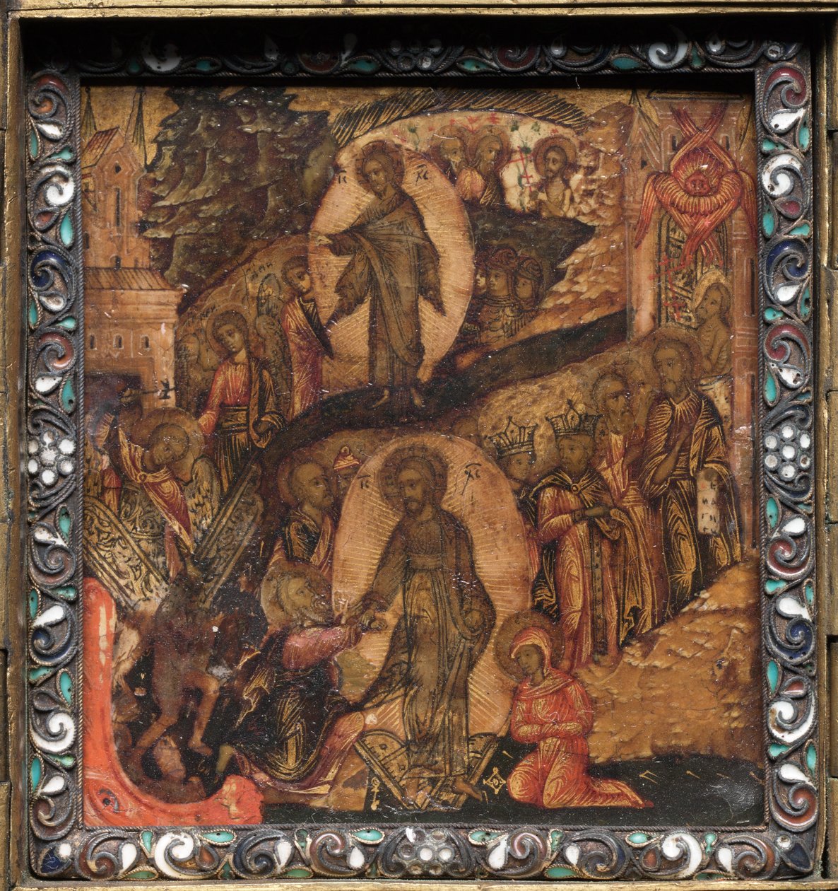 Hordozható triptichon ikon: A feltámadás és Anasztázis, 1600-as évek. alkotó: Unbekannt