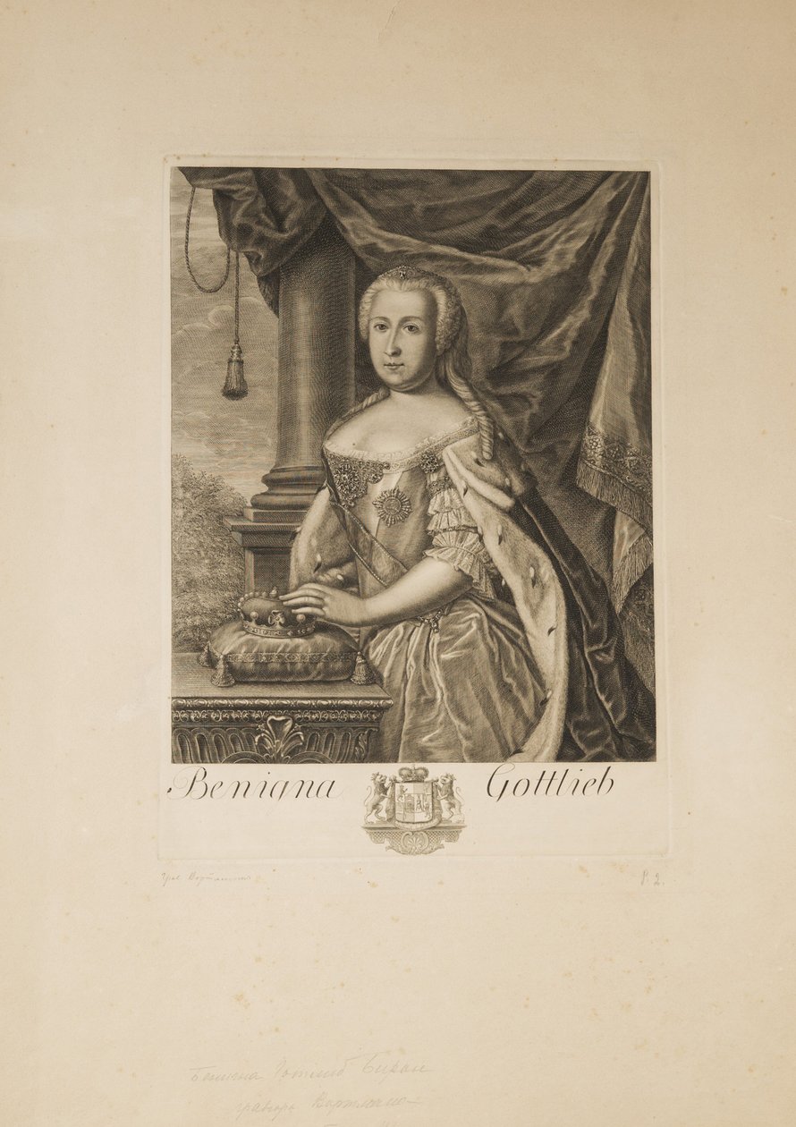 Benigna Gottlieb von Biron 1703-1782, Courtland hercegnőjének portréja alkotó: Unbekannt