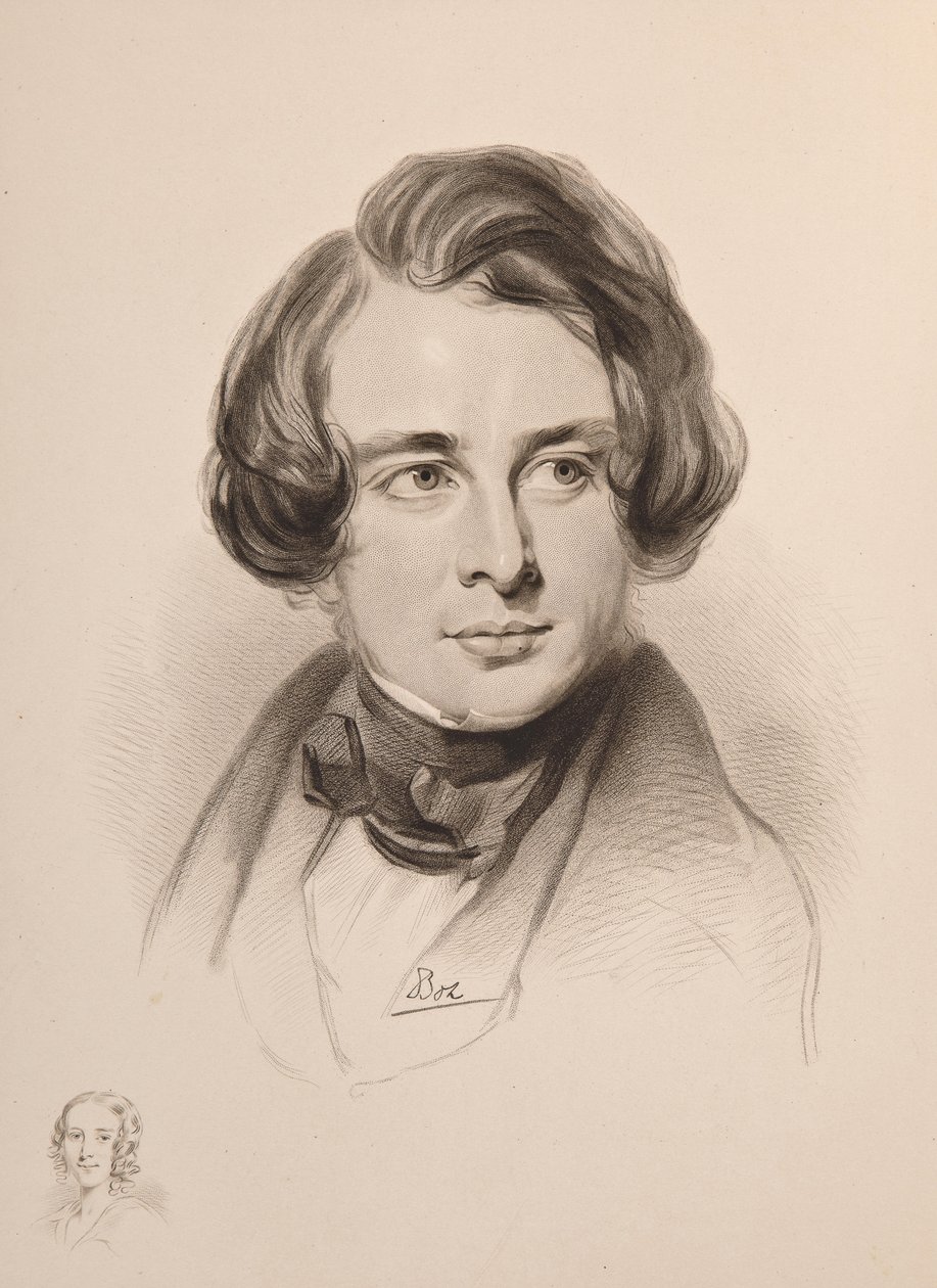 Charles Dickens portréja. Vázlat Dickens nővéréről, Fannyról, balra lent, 1842. alkotó: Unbekannt