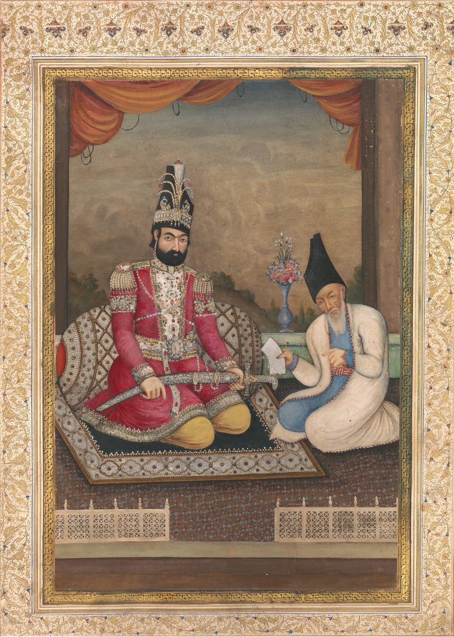 Muhammad Shah Qajar és vezírje, Haj Mirza Aghasi portréja, 19. század második negyede. alkotó: Unbekannt