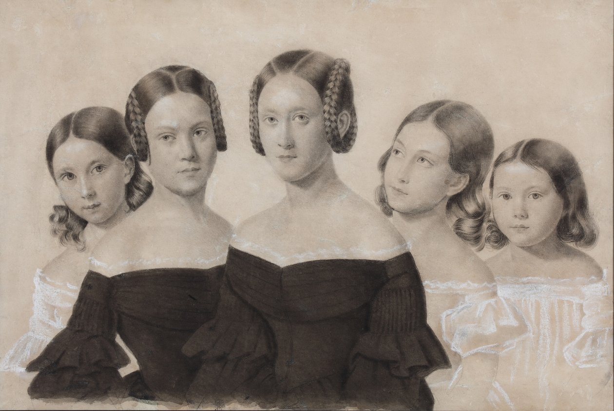 Jelisaveta, Maria, Praskovya, Alexandra és Anna Djakov nővérek portréja, 1830-as évek vége alkotó: Unbekannt