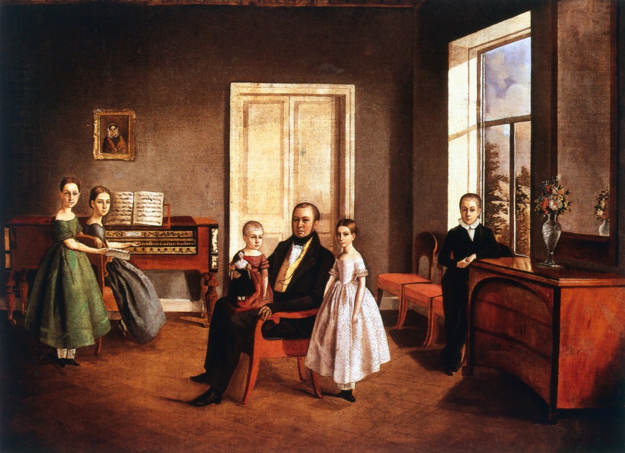 Családi portré belső térben, orosz, c1840 alkotó: Unbekannt