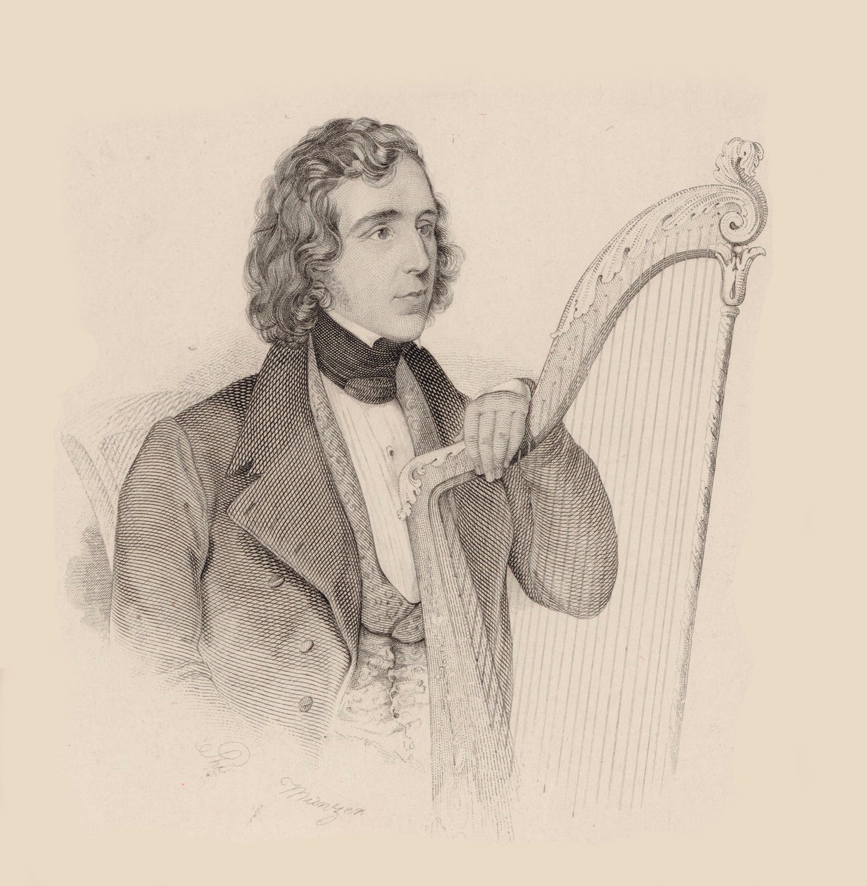 Elias Parish Alvars hárfaművész és zeneszerző portréja 1808-1849, 1830. alkotó: Unbekannt