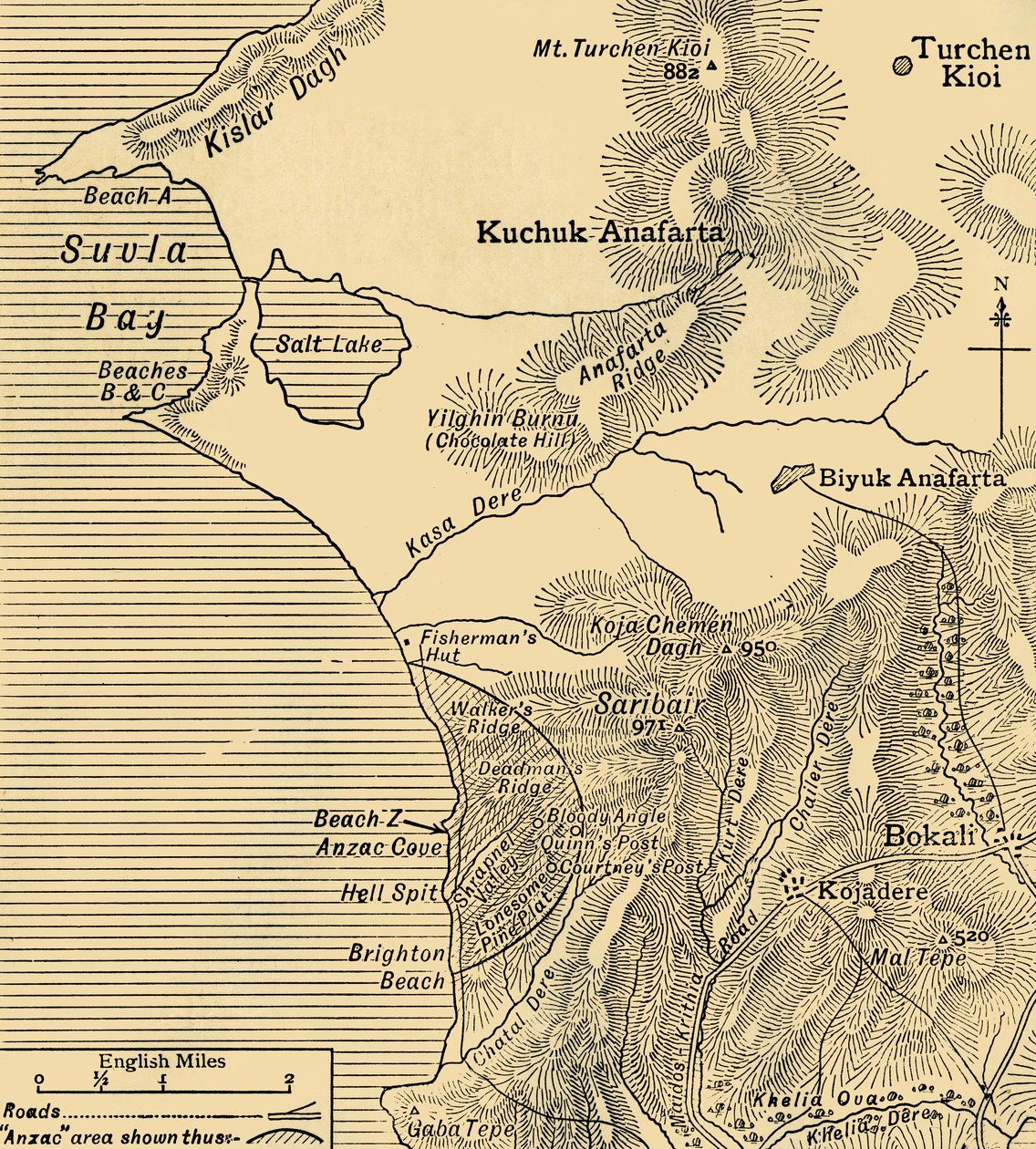 Az ANZAC-erők állásai a törökországi Gallipoli-félszigeten, első világháború, 1915. július, 1920 c. alkotó: Unbekannt