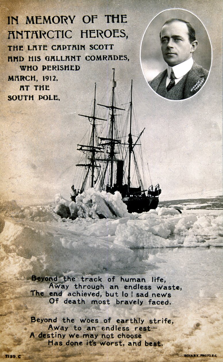 Képeslap Scotts kapitány balszerencsés déli sarki expedíciójának emlékére, 1912 alkotó: Unbekannt