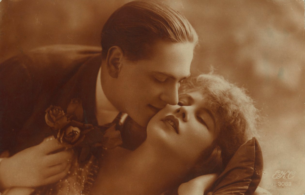 Romantikus vintage pár képeslap, szépia alkotó: Unbekannt