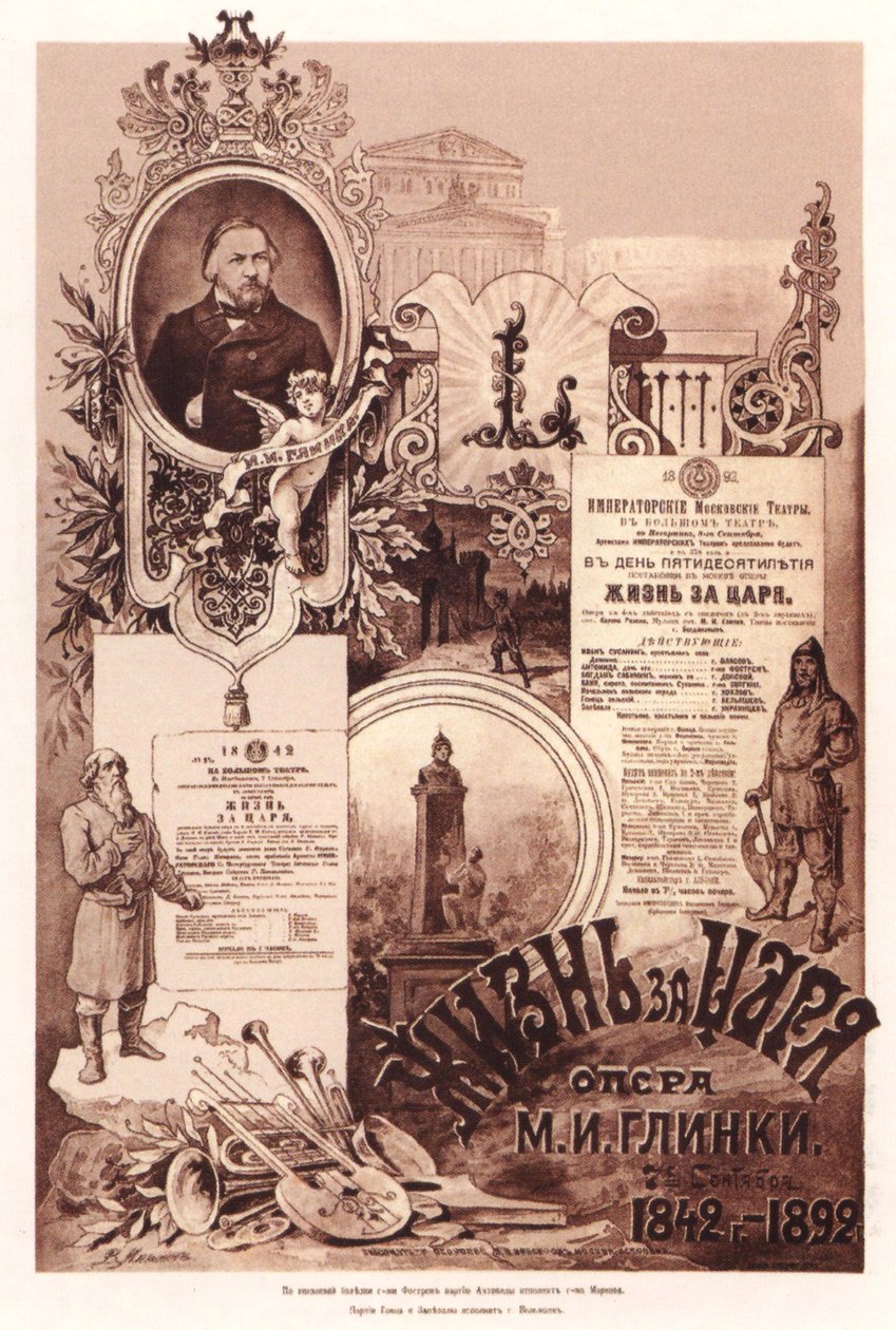 Plakát M. Glinka Élet a cárnak című operájához, 1892 alkotó: Unbekannt