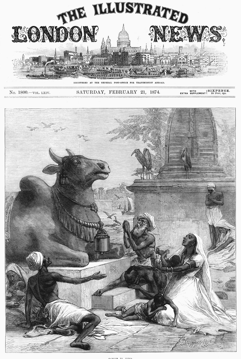 Imádkozni Nandihoz az éhínségtől való megszabadulásért, Bengáliában, Indiában, 1874 alkotó: Unbekannt