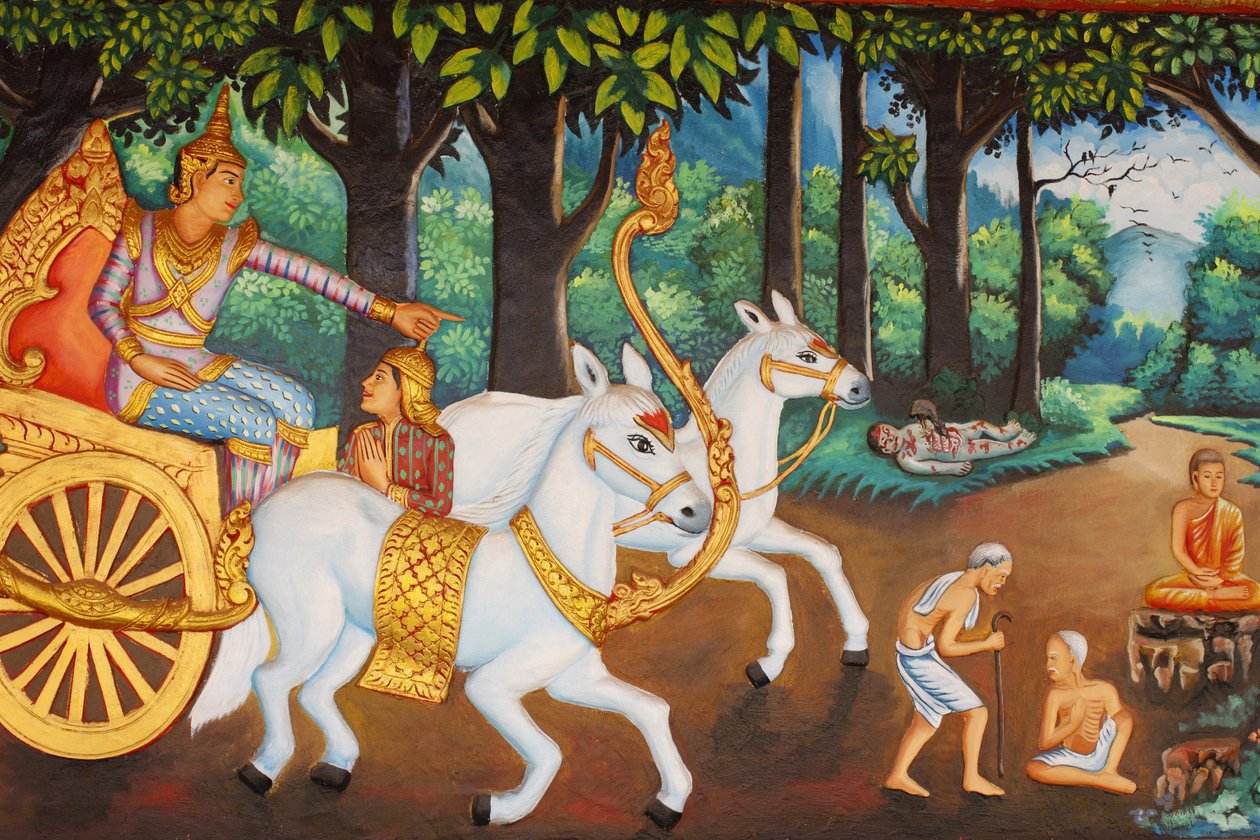 Preah Prom Rath kolostor Buddha élete Siddhartha Gautama és az öregség, a betegség, a halál és a remete négy látnivalója, Siem Reap, Kambodzsa alkotó: Unbekannt