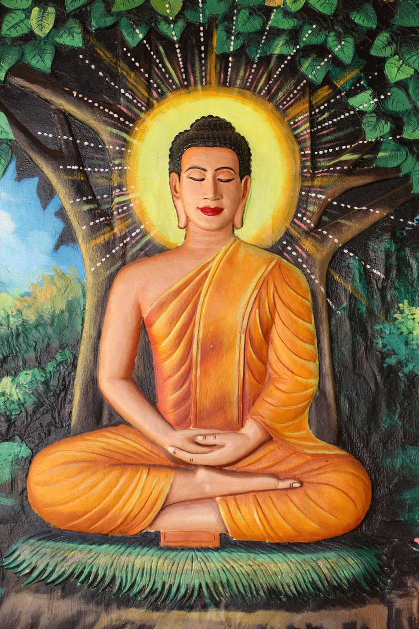 Preah Prom Rath kolostor. Buddha élete. Meditáció egy lótuszvirágon. Siem Reap Kambodzsa alkotó: Unbekannt