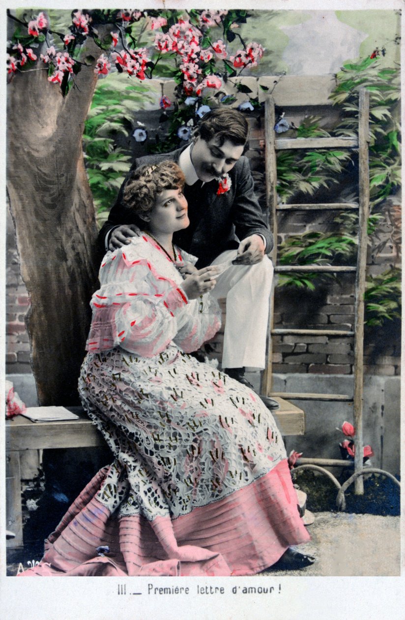 Premiere Love Letter, vintage francia képeslap, c1900 alkotó: Unbekannt