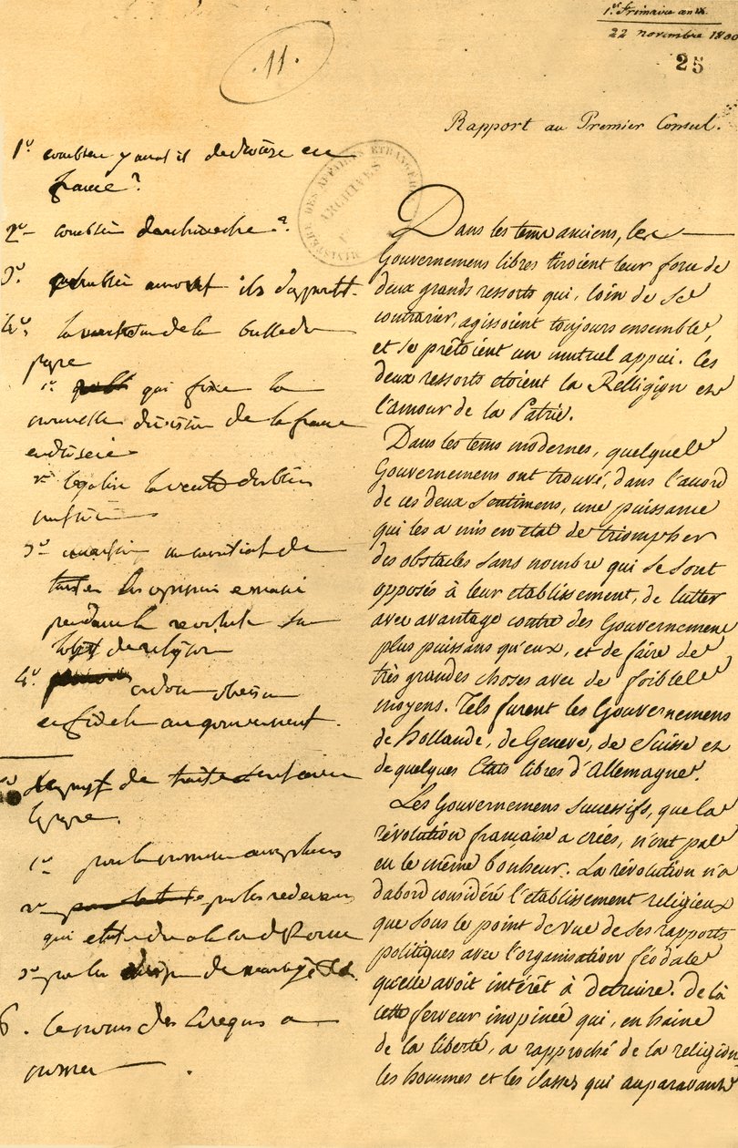 Előkészítő jegyzetek a konkordátumhoz, 1800. november 22., 1921. alkotó: Unbekannt