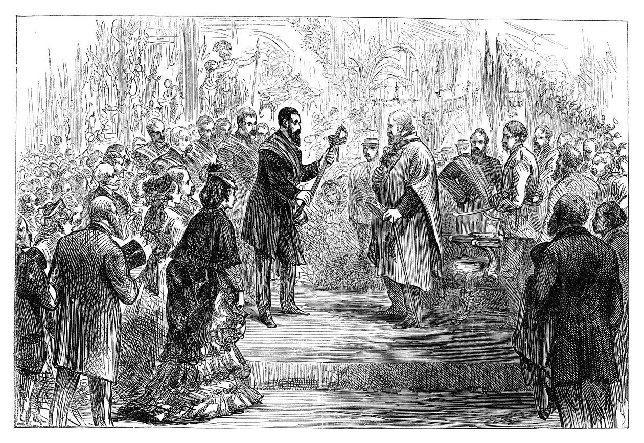 Kard bemutatása Giuseppe Garibaldinak a Kristálypalotában, 1864, 19. század vége alkotó: Unbekannt