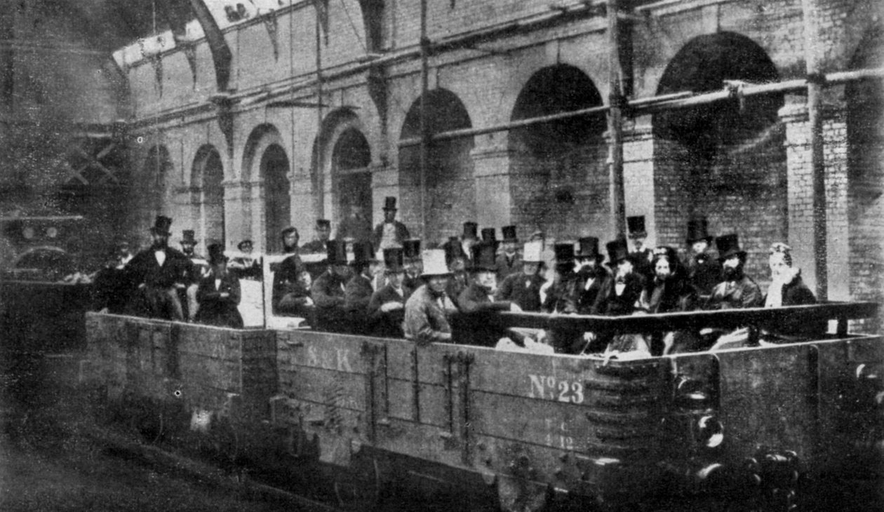 William Gladstone miniszterelnök megnyitja a Metropolitan Railway-t, London, 1863, 1951 alkotó: Unbekannt
