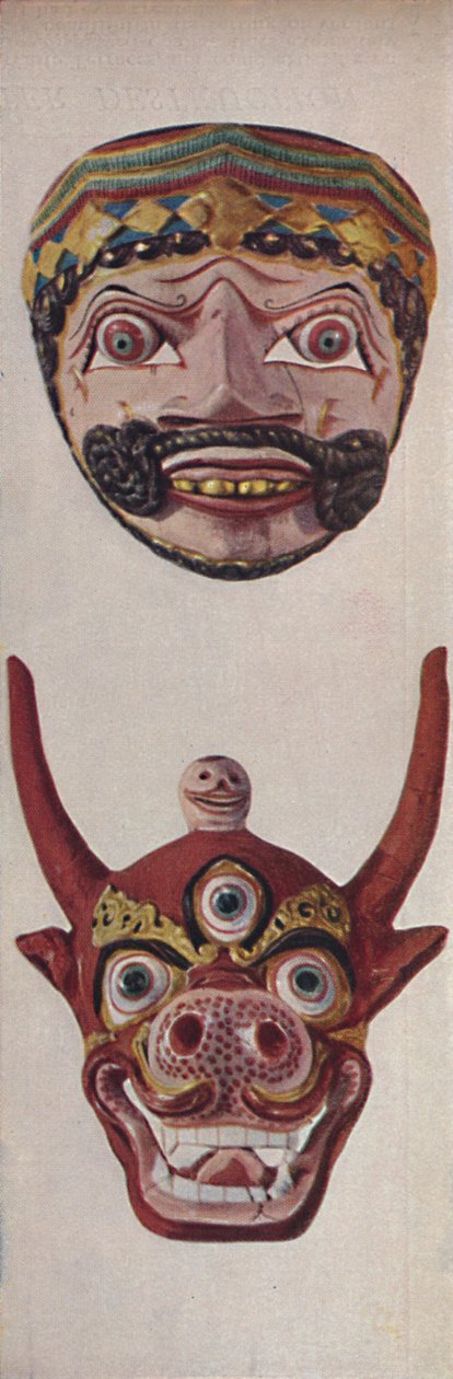 Primitív kultúrák a rituális és fesztiválmaszkokban – Fesztiválmaszk és Tehén-arcmaszk, c1935 alkotó: Unbekannt