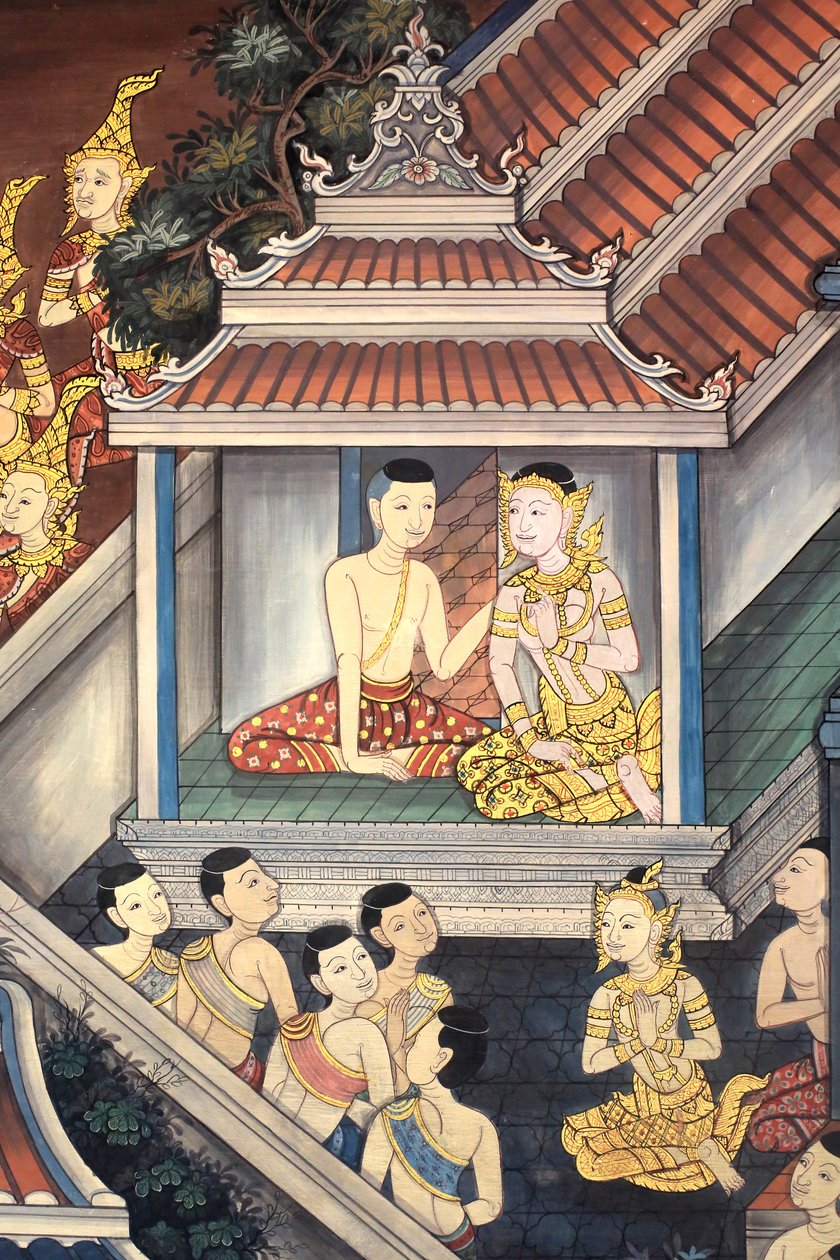Ráma herceg és Sita. A Ramakient ábrázoló falfestmény a Vihara belső falain III. Rama király korából. Wat Pho - Wat Phra Chetuphon. 1788. Bangkok. Thaiföld alkotó: Unbekannt