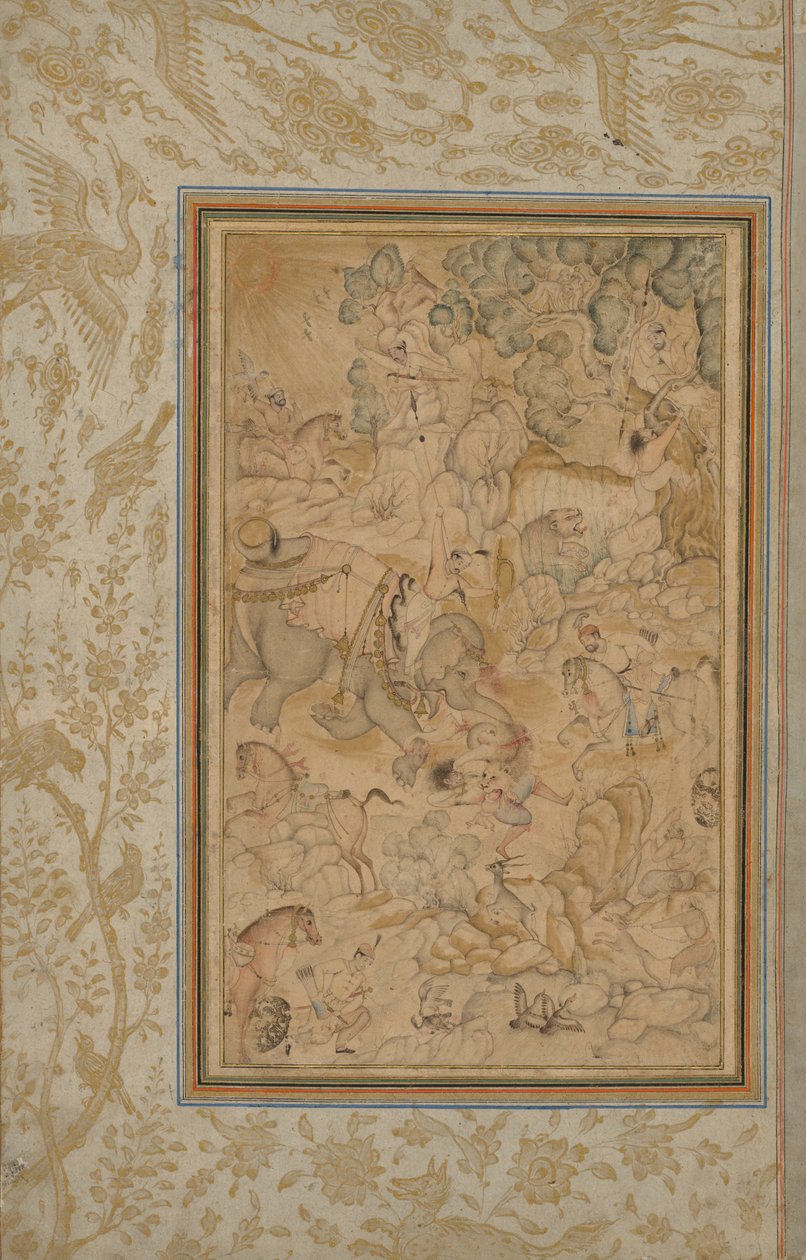 Sziklás tájon vadászó hercegek, c. 1580-85, szegélyek hozzáadva c. 1700-as évek. alkotó: Unbekannt