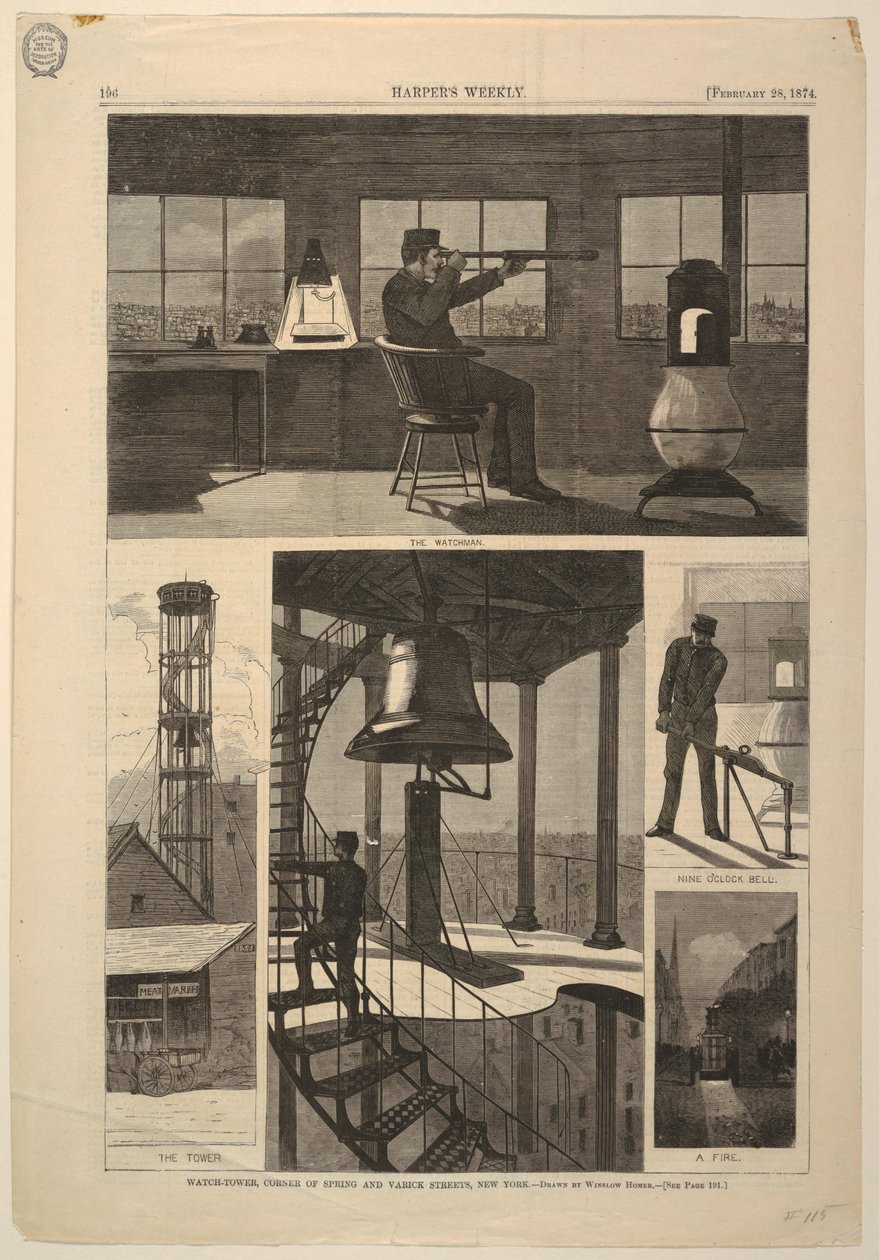 Print, Őrtorony, Corner of Spring és Varic Streets, New York, 1874. február 28. alkotó: Unbekannt