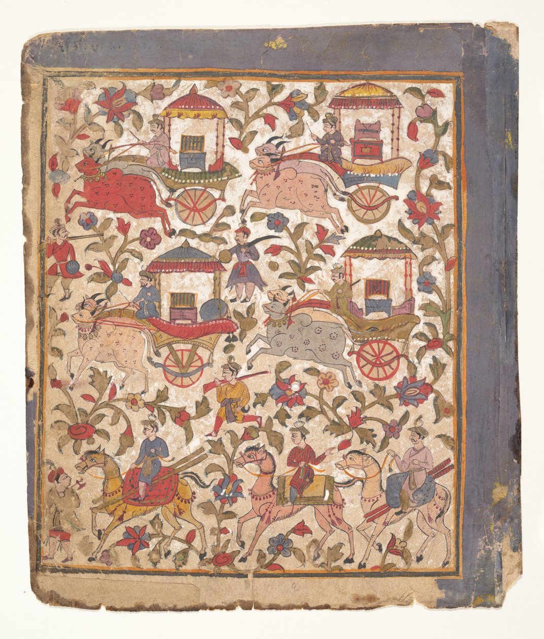Zsákmányt szállító kocsik felvonulása... egy szétszórt Bhagavata Purana kéziratból, 1640-50. alkotó: Unbekannt