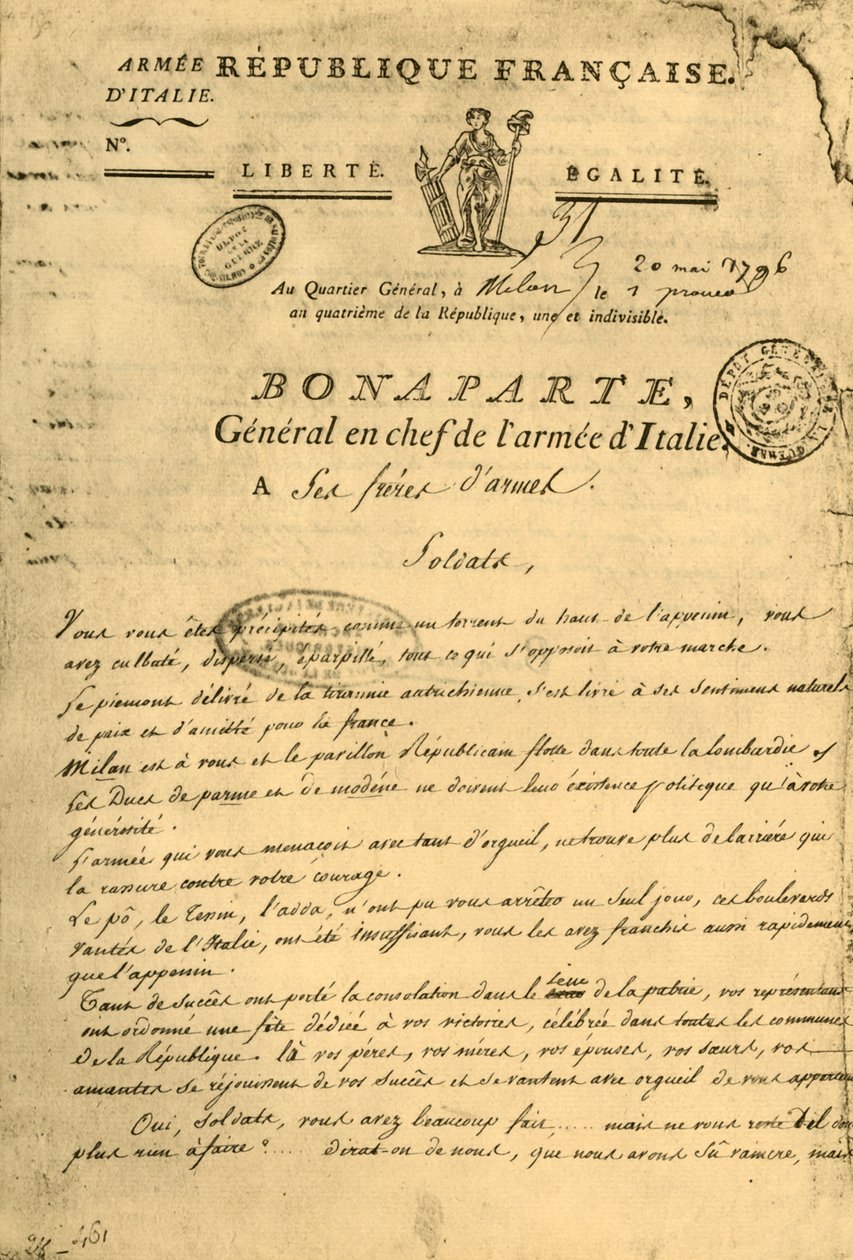 Napóleon kiáltványa fegyveres testvéreinek, 1796. május 20., 1921. alkotó: Unbekannt
