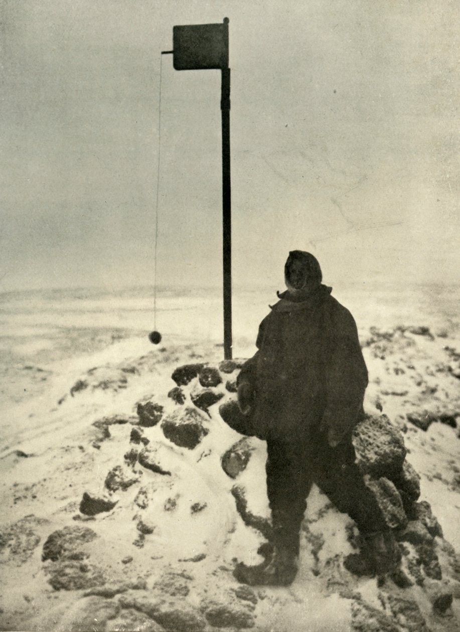 David professzor a Mawsons Anemometer mellett áll, 1908, 1909. alkotó: Unbekannt